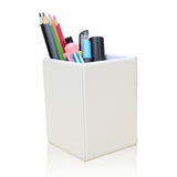 Maxbell White Plain Square Leather Pen Container Brush Pot Tabletop Storage Box - Aladdin Shoppers