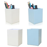 Maxbell White Plain Square Leather Pen Container Brush Pot Tabletop Storage Box - Aladdin Shoppers