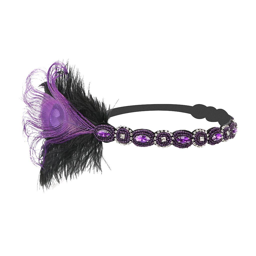 Maxbell Woman Elastic Feather Headband Party Rhinestone Forehead Decor Purple - Aladdin Shoppers