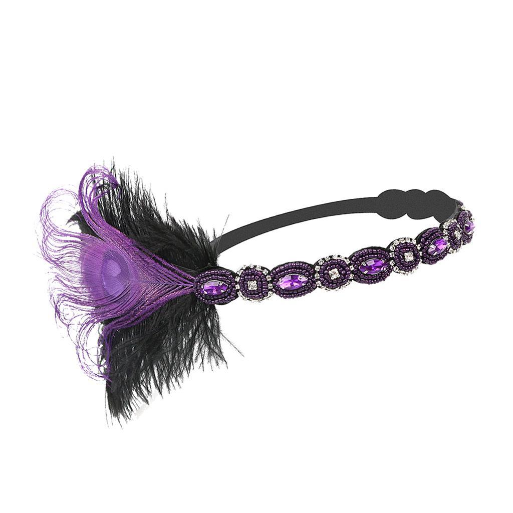 Maxbell Woman Elastic Feather Headband Party Rhinestone Forehead Decor Purple - Aladdin Shoppers