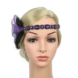 Maxbell Woman Elastic Feather Headband Party Rhinestone Forehead Decor Purple - Aladdin Shoppers