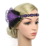 Maxbell Woman Elastic Feather Headband Party Rhinestone Forehead Decor Purple - Aladdin Shoppers