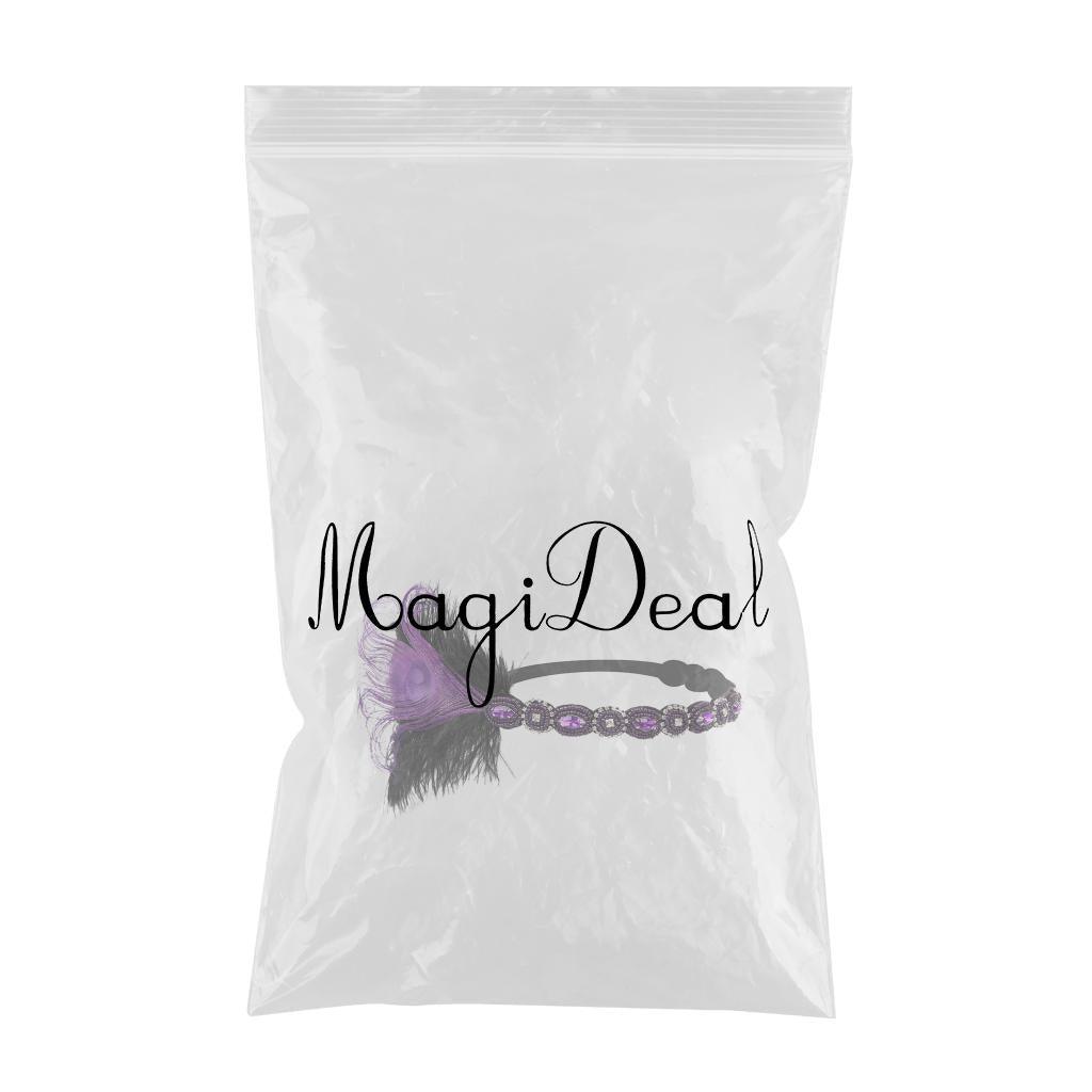 Maxbell Woman Elastic Feather Headband Party Rhinestone Forehead Decor Purple - Aladdin Shoppers