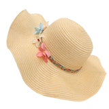 Maxbell Women Beach Derby Cap Floppy Fold Sun Straw Hat four little flowers beige - Aladdin Shoppers