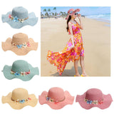 Maxbell Women Beach Derby Cap Floppy Fold Sun Straw Hat four little flowers beige - Aladdin Shoppers