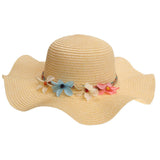 Maxbell Women Beach Derby Cap Floppy Fold Sun Straw Hat four little flowers beige - Aladdin Shoppers