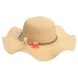 Maxbell Women Beach Derby Cap Floppy Fold Sun Straw Hat four little flowers beige - Aladdin Shoppers