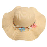 Maxbell Women Beach Derby Cap Floppy Fold Sun Straw Hat four little flowers beige - Aladdin Shoppers