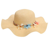 Maxbell Women Beach Derby Cap Floppy Fold Sun Straw Hat four little flowers beige - Aladdin Shoppers