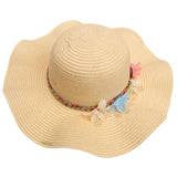 Maxbell Women Beach Derby Cap Floppy Fold Sun Straw Hat four little flowers beige - Aladdin Shoppers