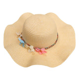 Maxbell Women Beach Derby Cap Floppy Fold Sun Straw Hat four little flowers beige - Aladdin Shoppers