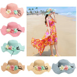 Maxbell Women Beach Derby Cap Floppy Fold Sun Straw Hat four little flowers pink - Aladdin Shoppers