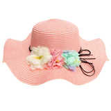 Maxbell Women Beach Derby Cap Floppy Fold Sun Straw Hat four little flowers pink - Aladdin Shoppers