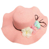 Maxbell Women Beach Derby Cap Floppy Fold Sun Straw Hat four little flowers pink - Aladdin Shoppers