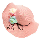 Maxbell Women Beach Derby Cap Floppy Fold Sun Straw Hat four little flowers pink - Aladdin Shoppers