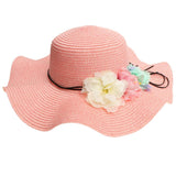 Maxbell Women Beach Derby Cap Floppy Fold Sun Straw Hat four little flowers pink - Aladdin Shoppers