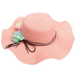 Maxbell Women Beach Derby Cap Floppy Fold Sun Straw Hat four little flowers pink - Aladdin Shoppers