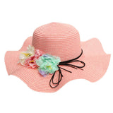 Maxbell Women Beach Derby Cap Floppy Fold Sun Straw Hat four little flowers pink - Aladdin Shoppers