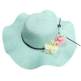 Maxbell Women Beach Derby Cap Floppy Fold Sun Straw Hat four little flowers sky blue - Aladdin Shoppers