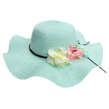 Maxbell Women Beach Derby Cap Floppy Fold Sun Straw Hat four little flowers sky blue - Aladdin Shoppers