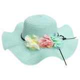 Maxbell Women Beach Derby Cap Floppy Fold Sun Straw Hat four little flowers sky blue - Aladdin Shoppers