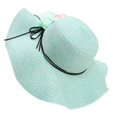 Maxbell Women Beach Derby Cap Floppy Fold Sun Straw Hat four little flowers sky blue - Aladdin Shoppers