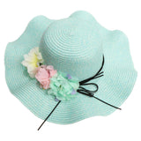 Maxbell Women Beach Derby Cap Floppy Fold Sun Straw Hat four little flowers sky blue - Aladdin Shoppers