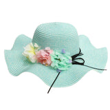 Maxbell Women Beach Derby Cap Floppy Fold Sun Straw Hat four little flowers sky blue - Aladdin Shoppers