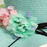 Maxbell Women Beach Derby Cap Floppy Fold Sun Straw Hat four little flowers sky blue - Aladdin Shoppers