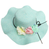 Maxbell Women Beach Derby Cap Floppy Fold Sun Straw Hat four little flowers sky blue - Aladdin Shoppers