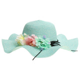 Maxbell Women Beach Derby Cap Floppy Fold Sun Straw Hat four little flowers sky blue - Aladdin Shoppers