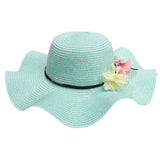 Maxbell Women Beach Derby Cap Floppy Fold Sun Straw Hat four little flowers sky blue - Aladdin Shoppers