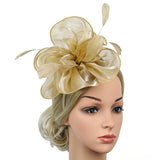 Maxbell Women Flower Fascinator Hat 1920s Gatsby Bridal Headband Cocktail Party golden - Aladdin Shoppers