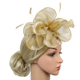 Maxbell Women Flower Fascinator Hat 1920s Gatsby Bridal Headband Cocktail Party golden - Aladdin Shoppers