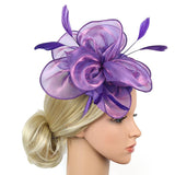 Maxbell Women Flower Fascinator Hat 1920s Gatsby Bridal Headband Cocktail Party purple - Aladdin Shoppers