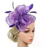 Maxbell Women Flower Fascinator Hat 1920s Gatsby Bridal Headband Cocktail Party purple - Aladdin Shoppers