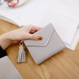 Maxbell Women Girl PU Leather Mini Tassel Wallet Coin Purse Card Holder Gray - Aladdin Shoppers