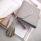 Maxbell Women Girl PU Leather Mini Tassel Wallet Coin Purse Card Holder Gray - Aladdin Shoppers