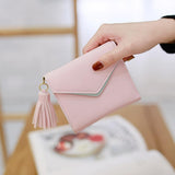 Maxbell Women Girl PU Leather Mini Tassel Wallet Coin Purse Card Holder Gray - Aladdin Shoppers