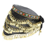 Maxbell Women's Triangular Belly Dance Belt Hip Scarf Wrap Skirt with Gold Coins Black - Aladdin Shoppers