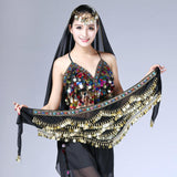 Maxbell Women's Triangular Belly Dance Belt Hip Scarf Wrap Skirt with Gold Coins Black - Aladdin Shoppers