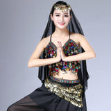 Maxbell Women's Triangular Belly Dance Belt Hip Scarf Wrap Skirt with Gold Coins Black - Aladdin Shoppers