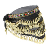 Maxbell Women's Triangular Belly Dance Belt Hip Scarf Wrap Skirt with Gold Coins Black - Aladdin Shoppers