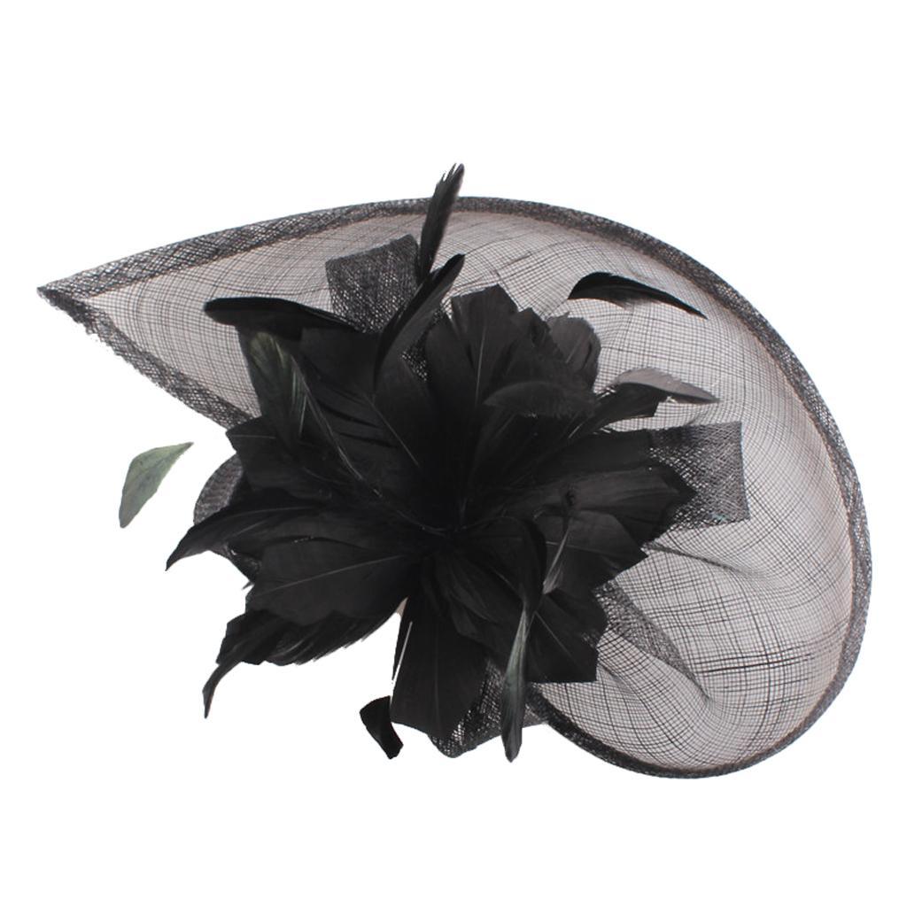Maxbell Women's Vintage Flower Feather Mesh Net Fascinator Hair Clip Hat Party Black - Aladdin Shoppers