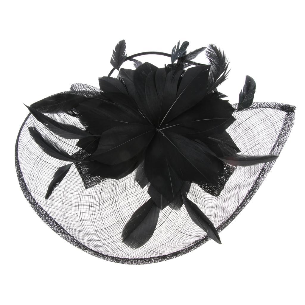 Maxbell Women's Vintage Flower Feather Mesh Net Fascinator Hair Clip Hat Party Black - Aladdin Shoppers