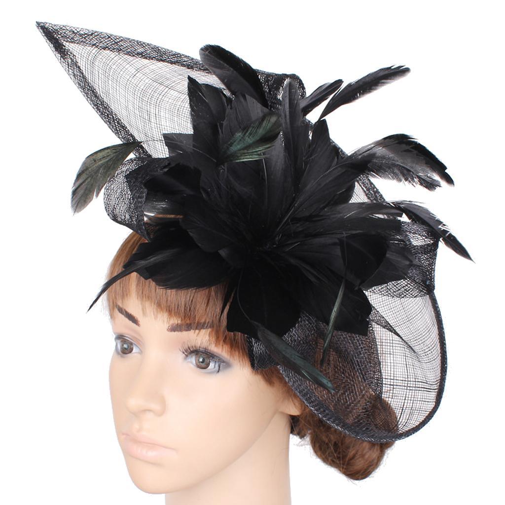 Maxbell Women's Vintage Flower Feather Mesh Net Fascinator Hair Clip Hat Party Black - Aladdin Shoppers