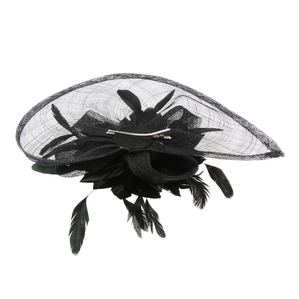 Maxbell Women's Vintage Flower Feather Mesh Net Fascinator Hair Clip Hat Party Black - Aladdin Shoppers