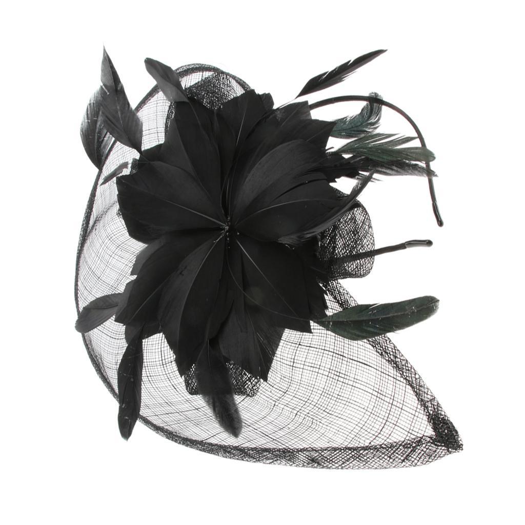 Maxbell Women's Vintage Flower Feather Mesh Net Fascinator Hair Clip Hat Party Black - Aladdin Shoppers