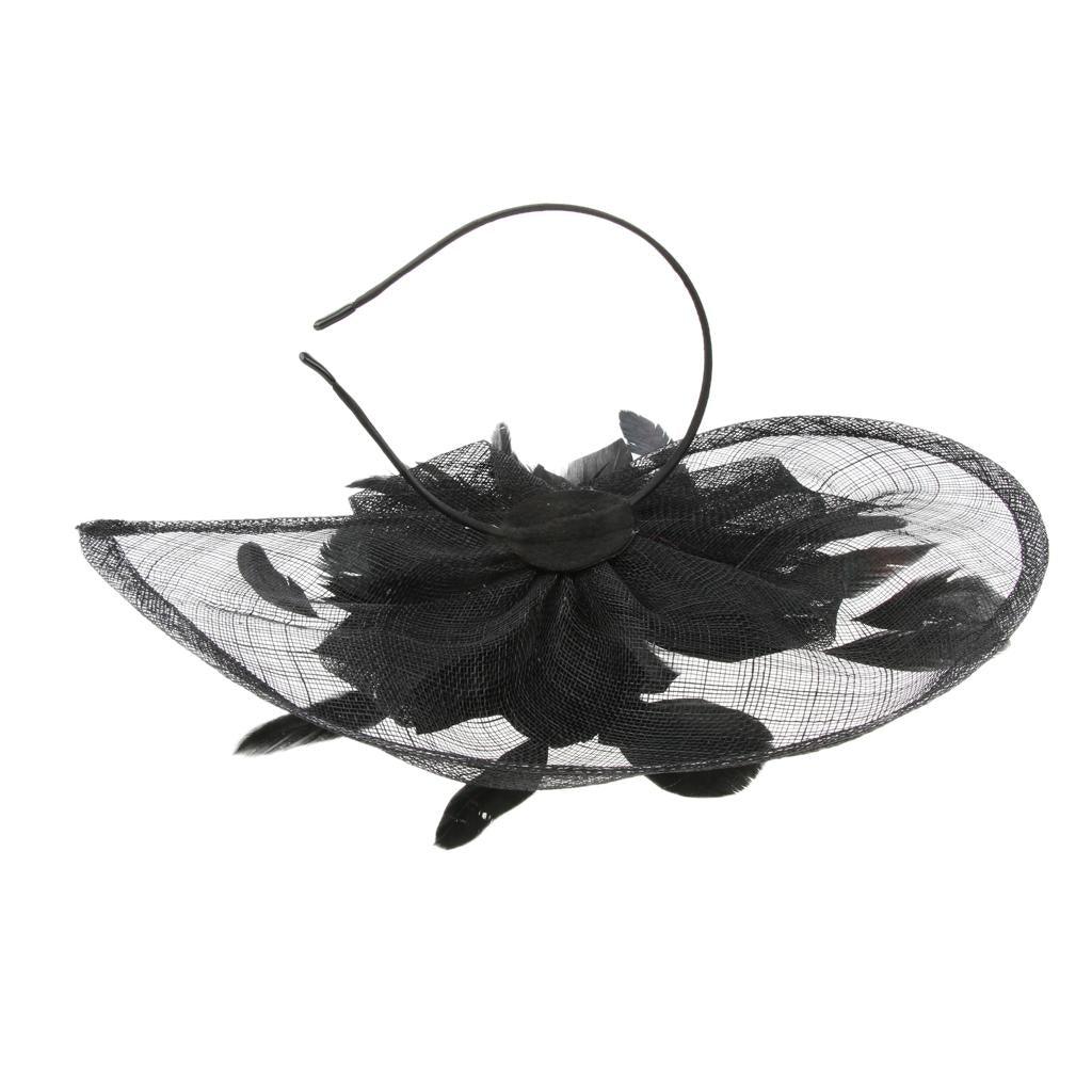 Maxbell Women's Vintage Flower Feather Mesh Net Fascinator Hair Clip Hat Party Black - Aladdin Shoppers
