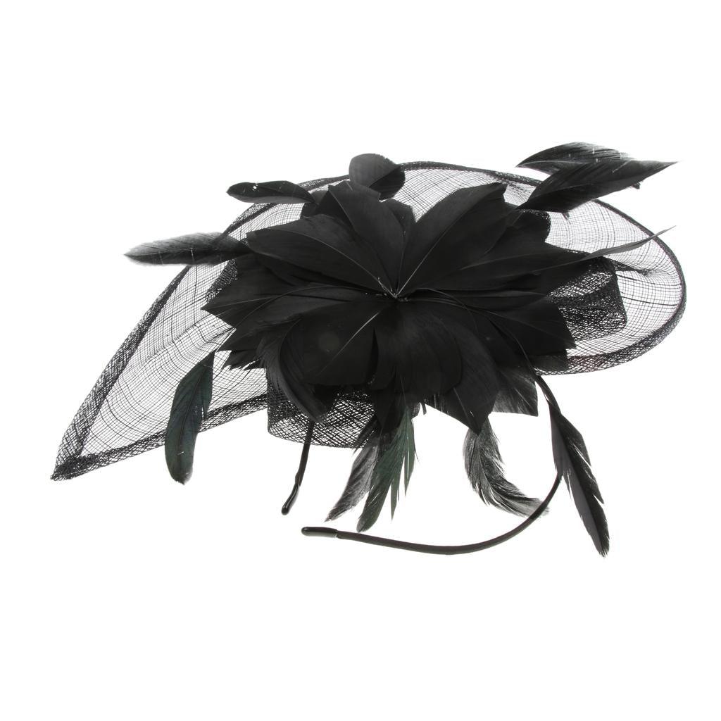 Maxbell Women's Vintage Flower Feather Mesh Net Fascinator Hair Clip Hat Party Black - Aladdin Shoppers